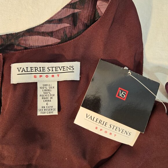 VINTAGE Out of Stock NEW WITH TAG Y2K Red Wine Leaf Print SILK Maxi Dress Size 6 - Picture 12 of 17